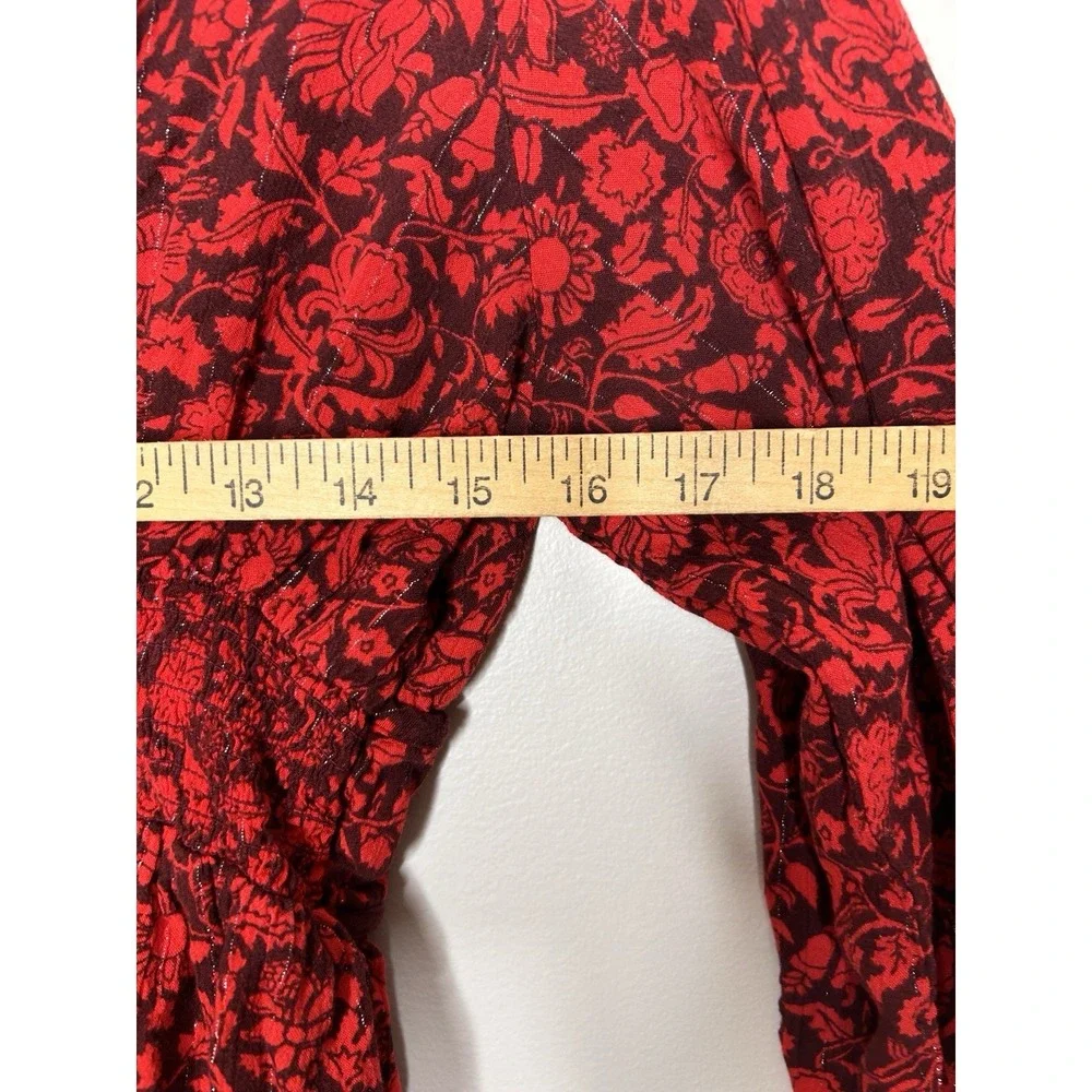 Knox Rose Women's Red Floral Boho Peasant Fairy Long Sleeve Shirt Size Large - Picture 7 of 10